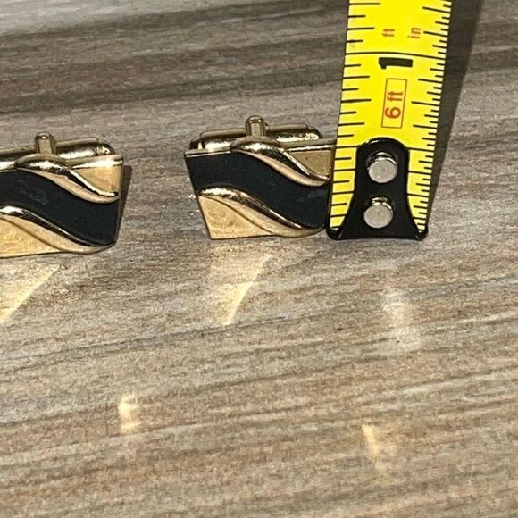 Vintage Retro Inlay Cufflinks Signed Men’s Gold Tone  Black Old Money Heritage - Picture 5 of 8